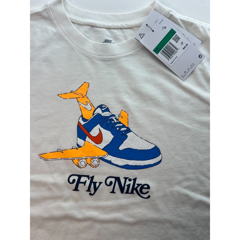 Nike Kids T-Shirt Tee XL White Shoe Shaped Fly Nike Short Sleeves NWT Retail $30